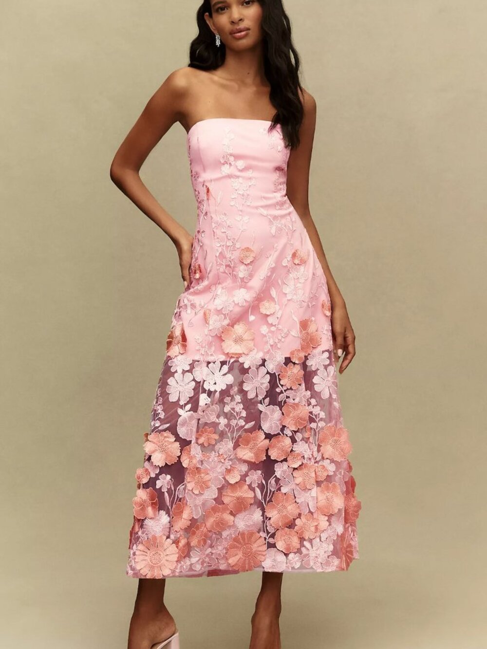 Endless Rose 3D Floral Strapless Maxi Dress Size XS in Pink